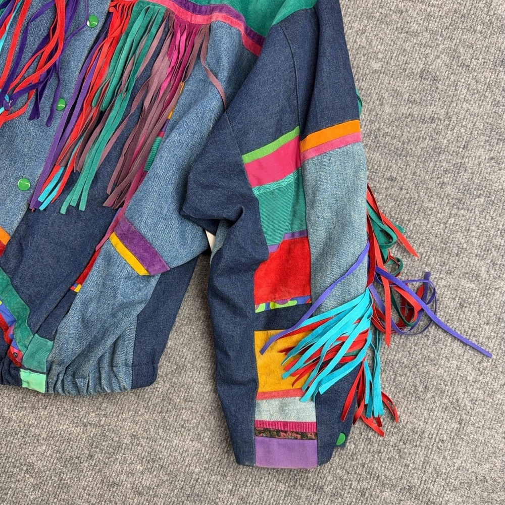 Vintage Santa Fe Re-Creations Jacket Womens Medium Fringe Western Denim Bomber - Picture 3 of 9